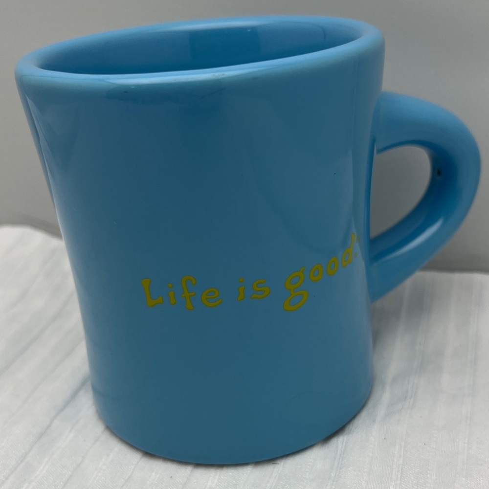 Life Is Good Bright Blue Ceramic 'Life is good.' Mug with Yellow Logo